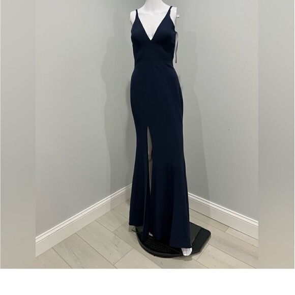 DRESS THE POPULATION Iris V-Neck Side Slit Gown size XL midnight blue - Picture 11 of 11